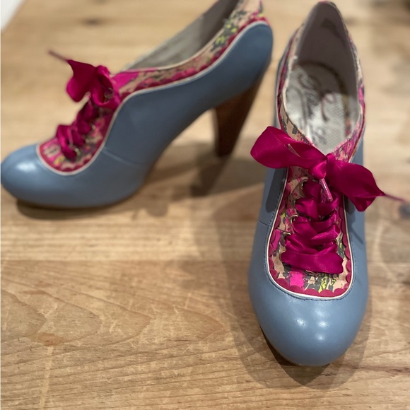 Poetic Justice Shoes - Poetic Justice London Blue Pink Floral Leather heels feminine cottagecore 8.5M